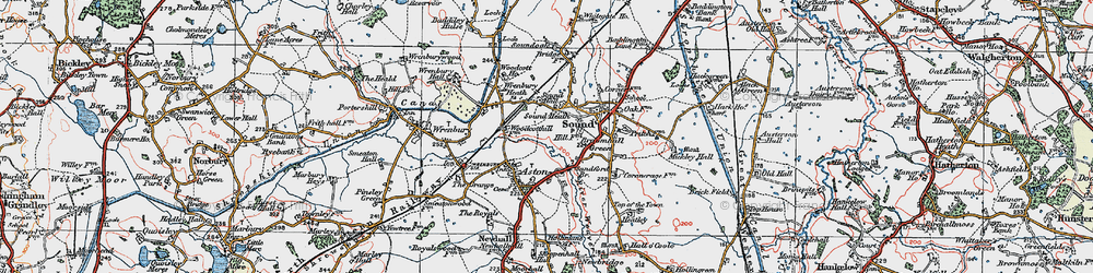 Old map of Wrenbury Heath in 1921