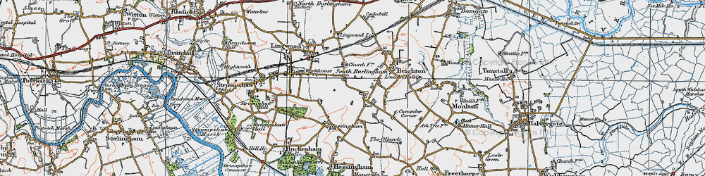 Old map of South Burlingham in 1922