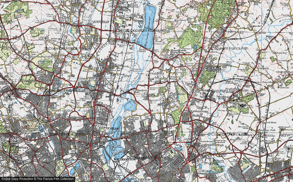 Old Map of Historic Map covering Lea Valley Walk in 1920