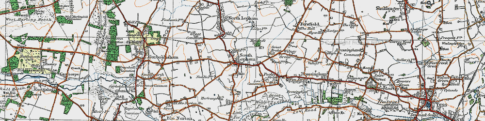 Old map of South Lopham in 1920