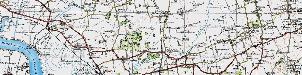 Old map of Belhus Woods Country Park in 1920