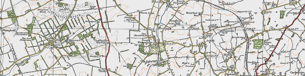 Old map of South Pickenham in 1921