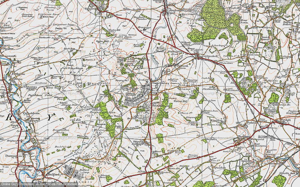 Old Map of Historic Map covering Tidworth Camp in 1919