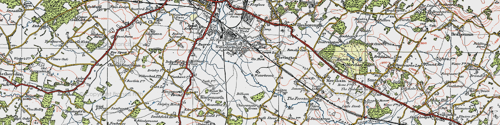 Old map of South Willesborough in 1921