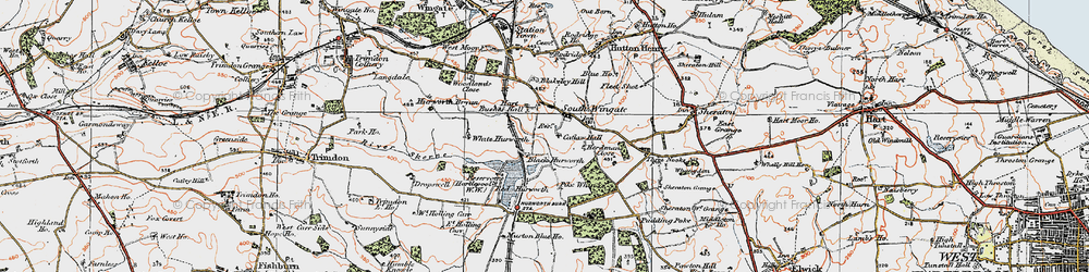 Old map of Black Hurworth in 1925