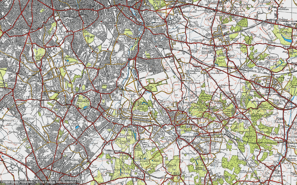 Old Map of Historic Map covering Beckenham Palace Park in 1920
