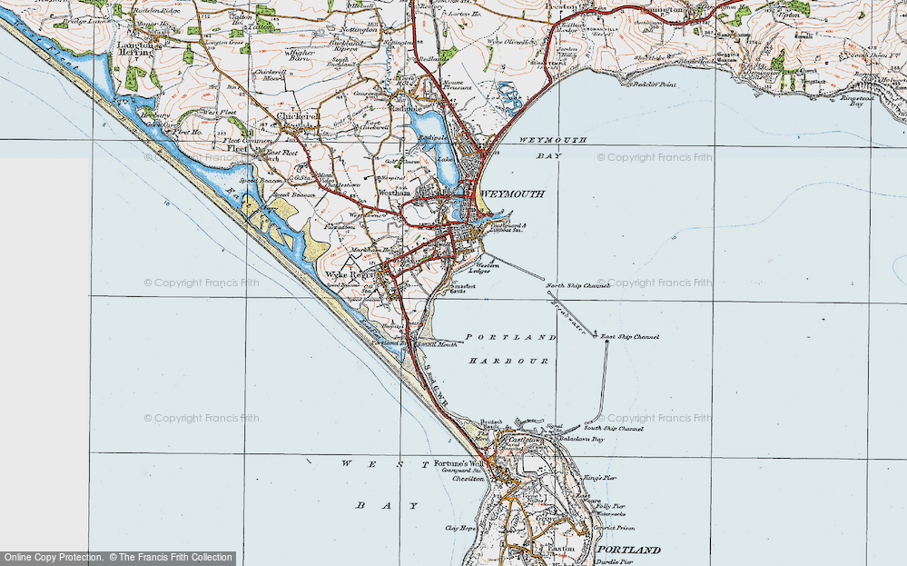 Old Map of Historic Map covering Portland Harbour in 1919
