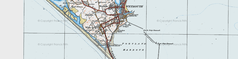 Old map of Portland Harbour in 1919