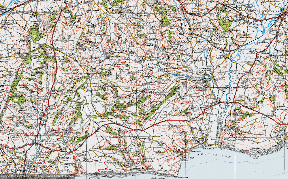 Old Map of Historic Map covering Blackbury Camp in 1919