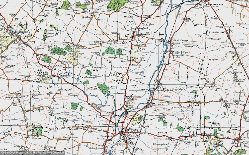 Old Map of Historic Map covering Boughton Village in 1919