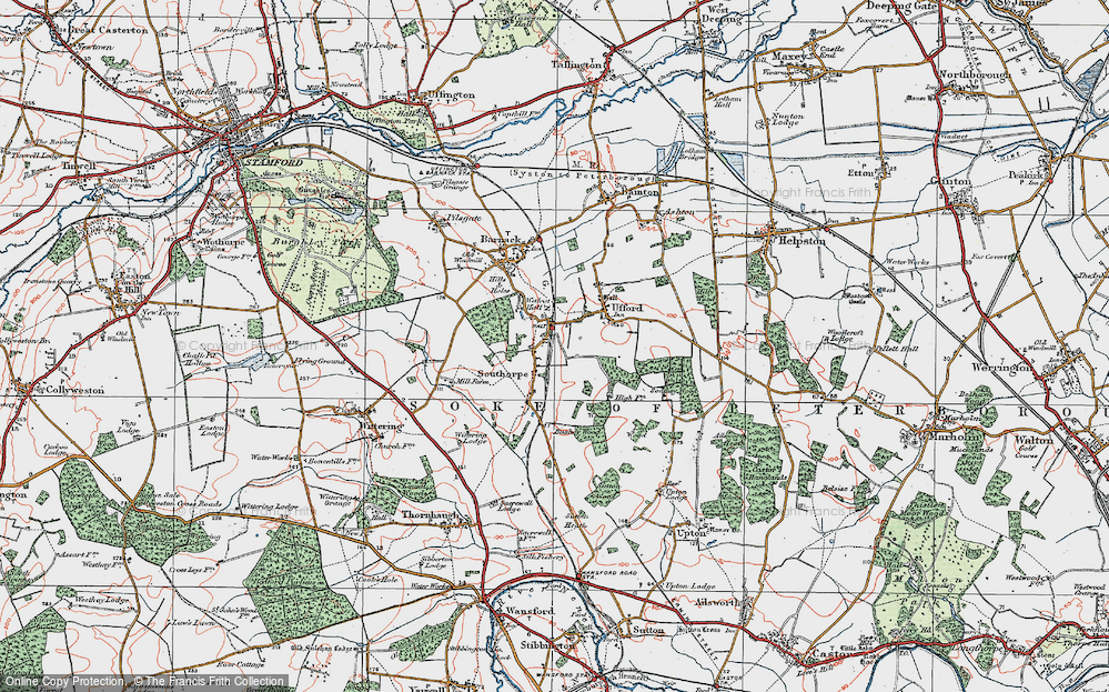 Old Map of Historic Map covering Bushey Wood in 1922