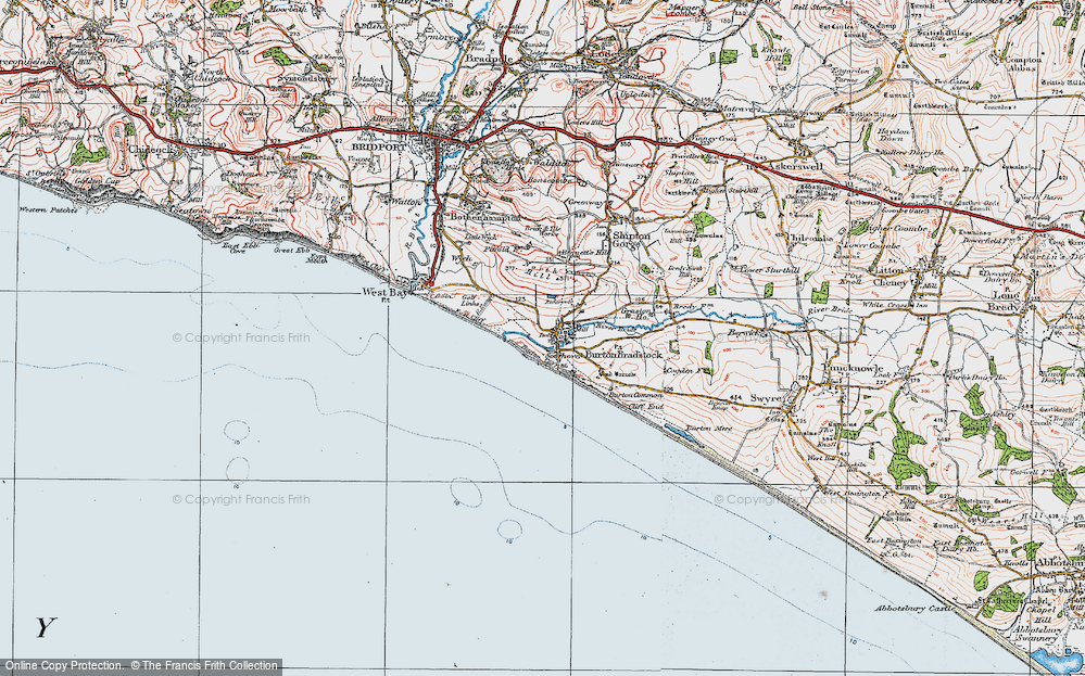 Old Map of Historic Map covering Burton Cliff in 1919