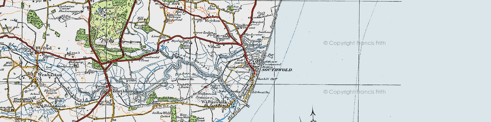 Old map of Southwold in 1921