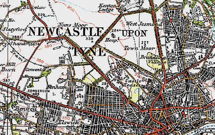 Old map of Spital Tongues in 1925