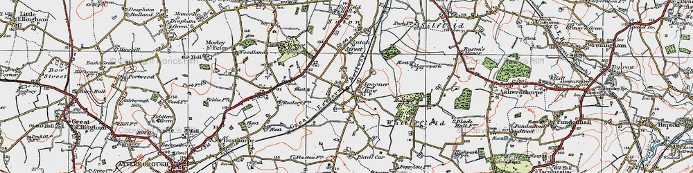 Old map of Spooner Row in 1921