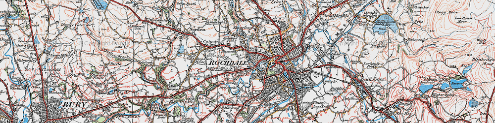 Old map of Spotland Bridge in 1924