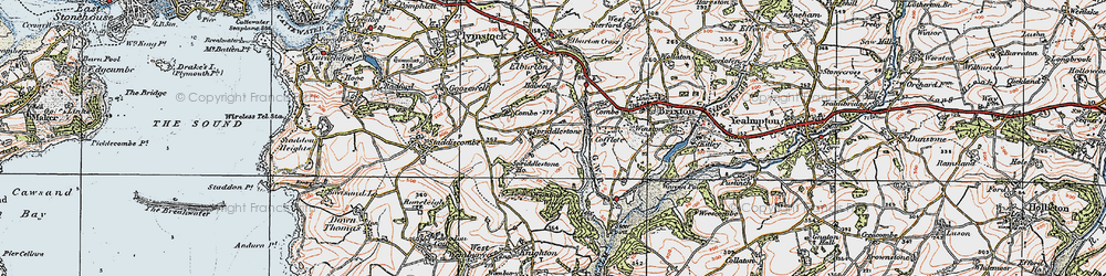 Old map of Spriddlestone in 1919