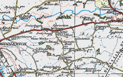 Old map of Sproston Green in 1923