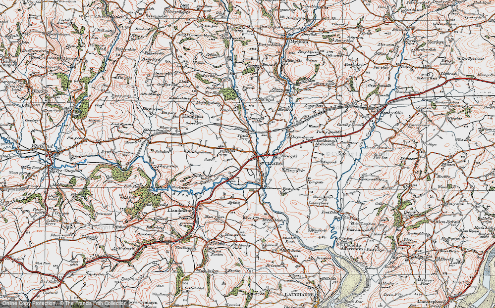 Old Map of Historic Map covering Afon Dewi Fawr in 1922