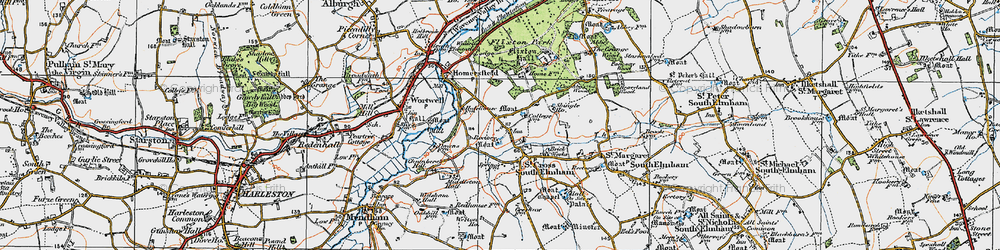 Old map of St Cross South Elmham in 1921