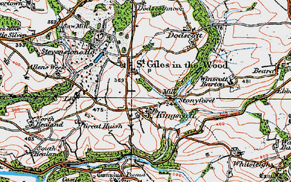 Old map of St Giles in the Wood in 1919