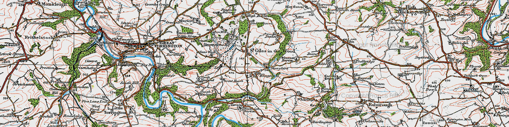 Old map of St Giles in the Wood in 1919