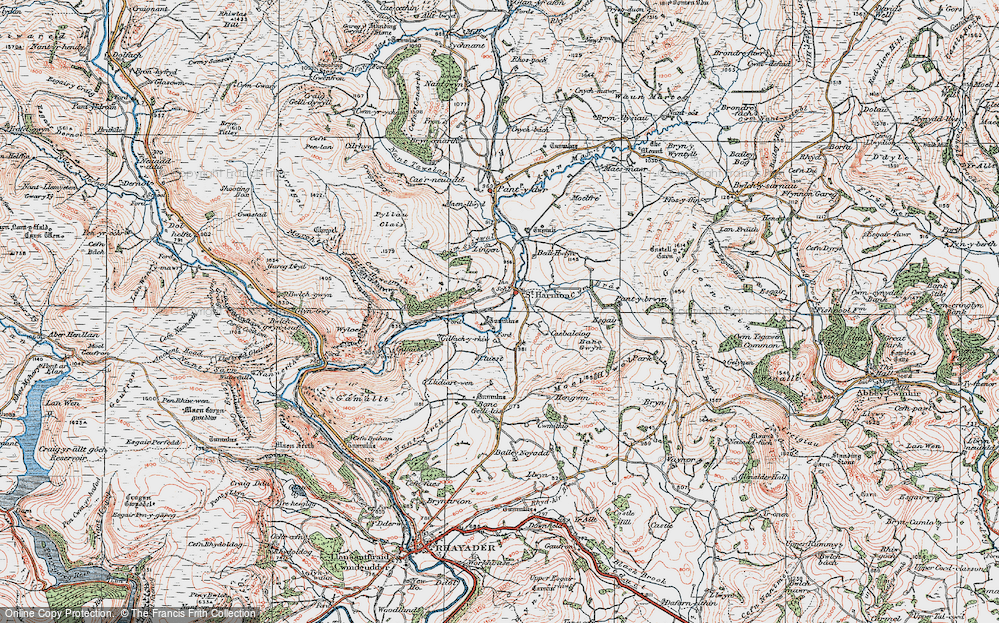 Old Map of Historic Map covering Banc Gelli-las in 1922