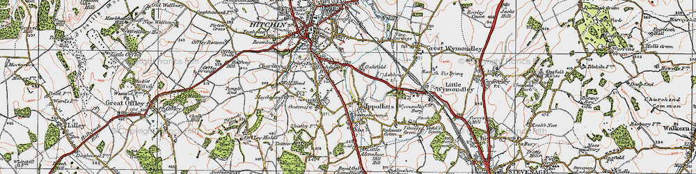 Old map of St Ippolyts in 1919