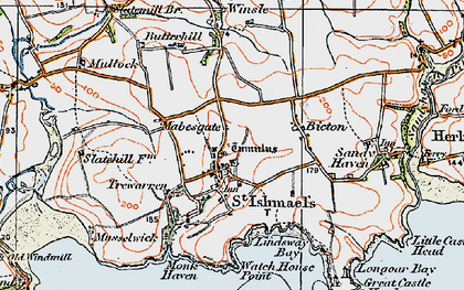 Old map of St Ishmael's in 1922