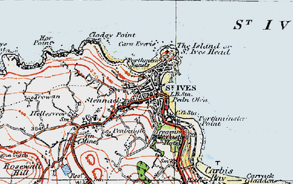 Old map of St Ives in 1919