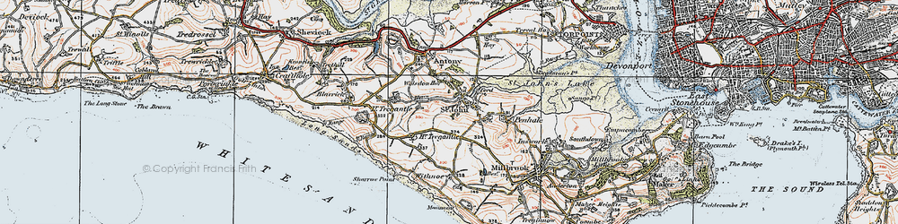 Old map of Withnoe Barton Fm in 1919