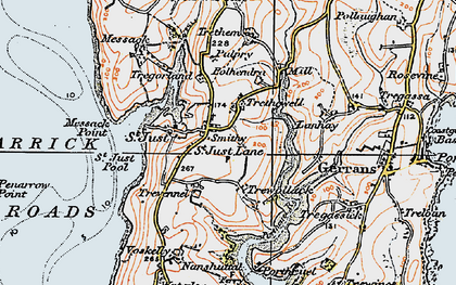 Old map of St Just in Roseland in 1919