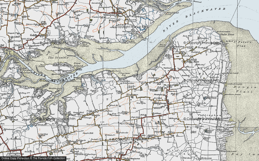 Old Map of Historic Map covering Bradwell Wick in 1921