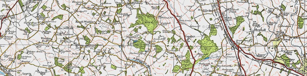Old map of St Paul's Walden in 1920