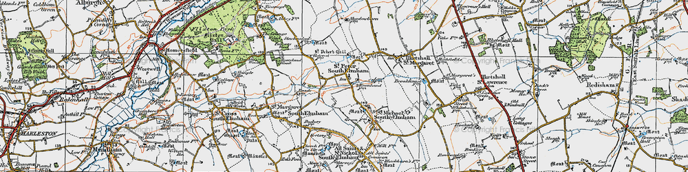 Old map of St Peter South Elmham in 1921