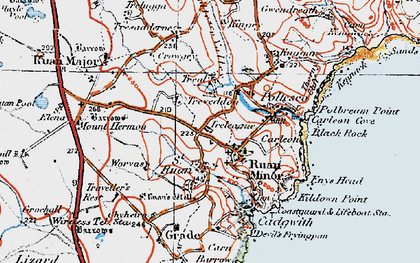 Old map of St Ruan in 1919