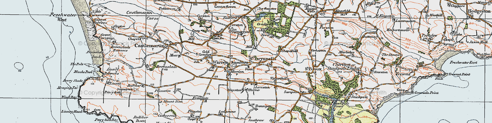 Old map of St Twynnells in 1922