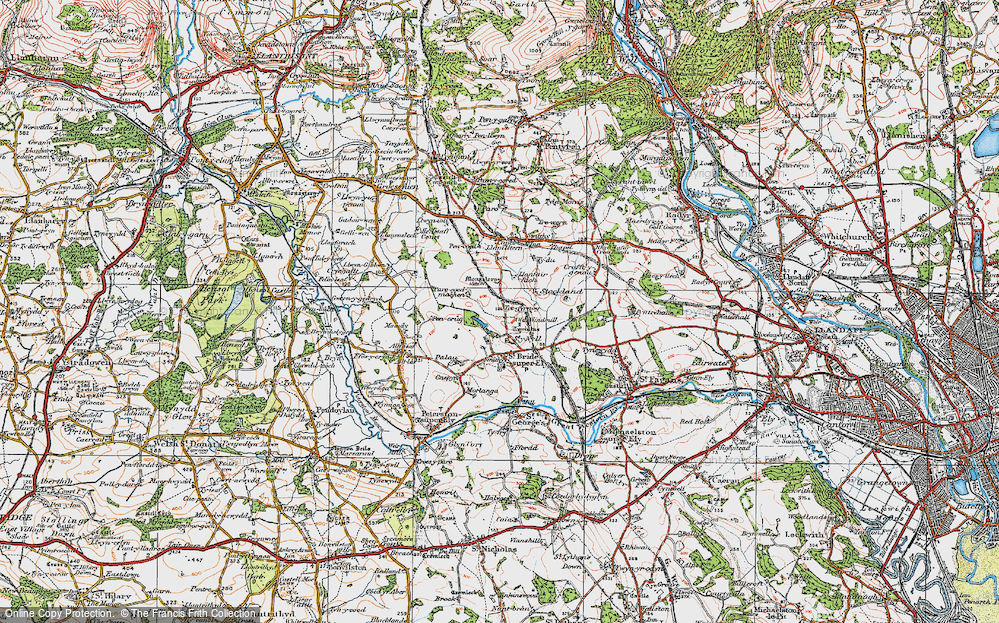 Old Map of Historic Map covering Parc-coed-machen in 1919