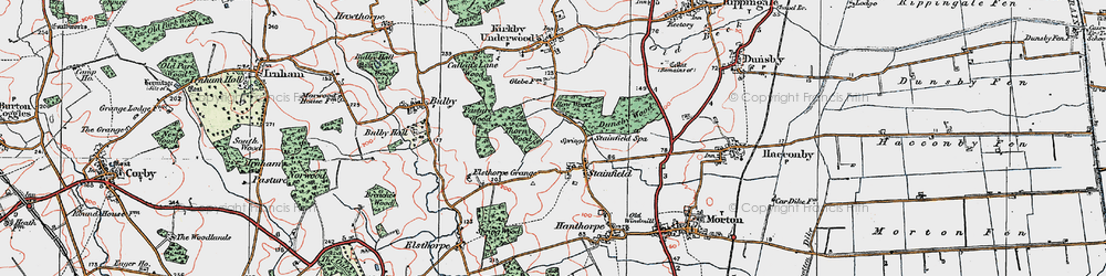 Old map of Stainfield in 1922