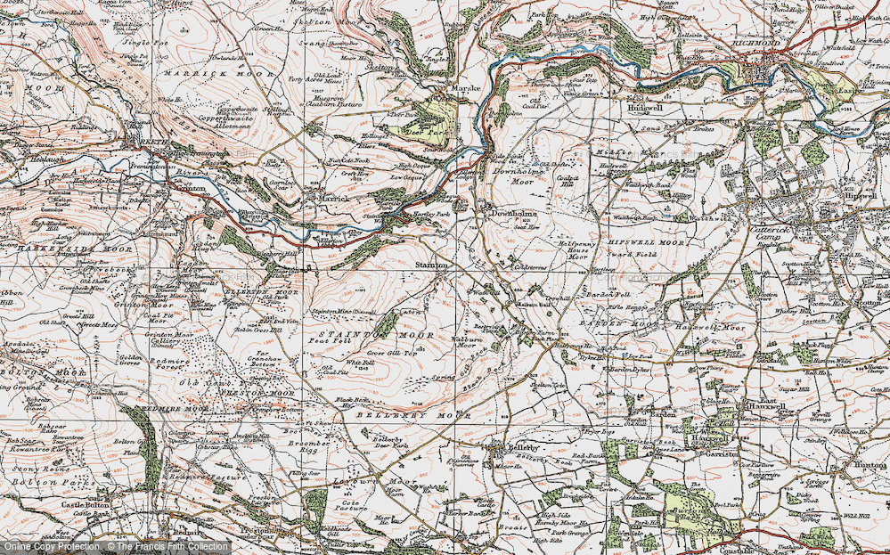 Old Map of Historic Map covering Bellerby Ranges in 1925