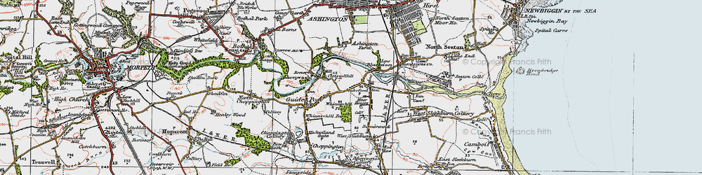 Old map of Stakeford in 1925