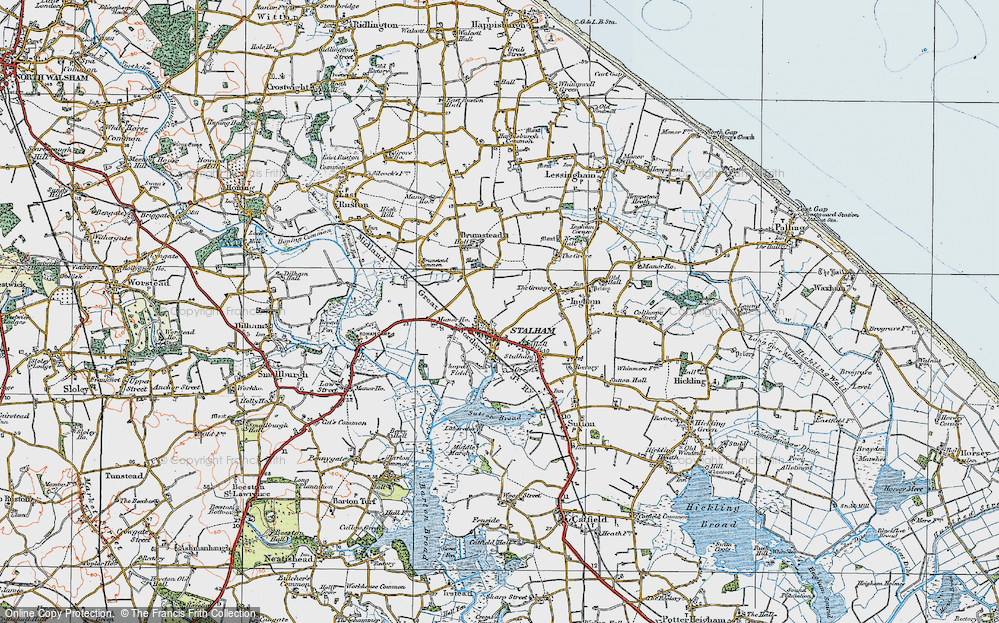 Old Map of Historic Map covering Brunstead Grange in 1922