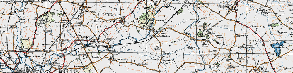 Old map of Stanford on Avon in 1920