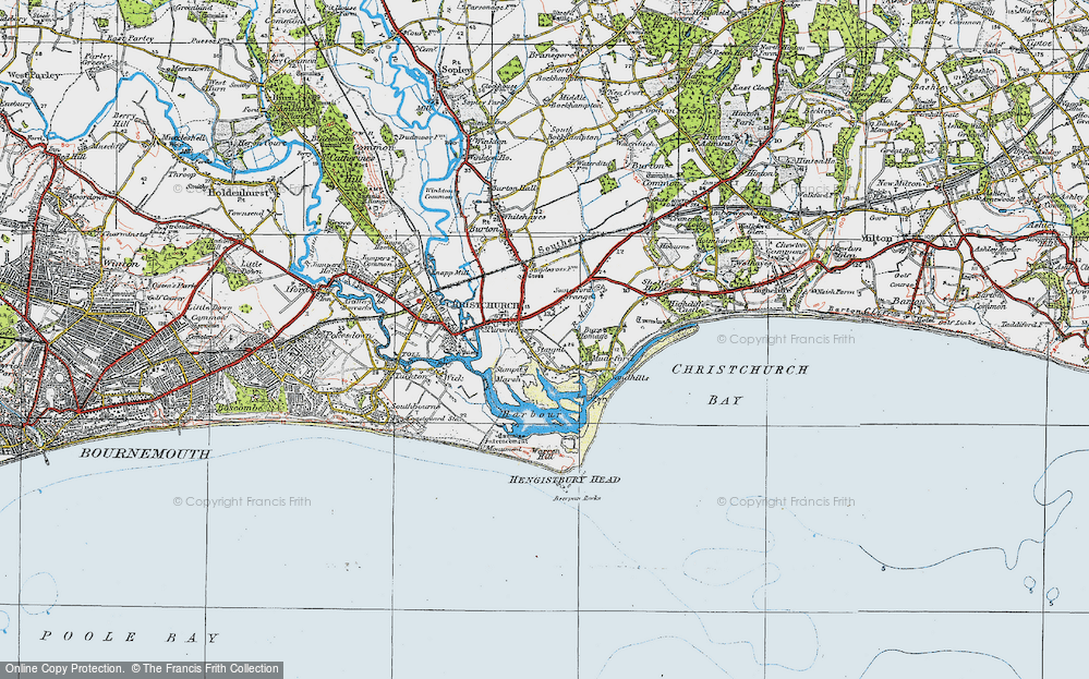 Old Map of Historic Map covering Hengistbury Head in 1919