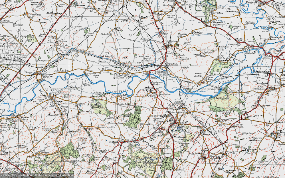 Old Map of Stanton by Bridge, 1921 in 1921