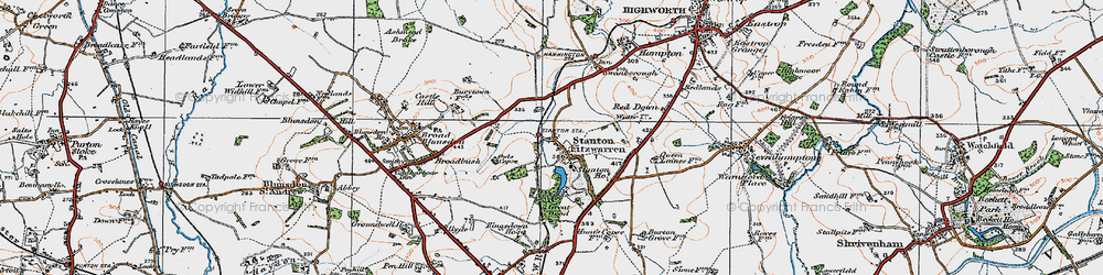 Old map of Stanton Fitzwarren in 1919