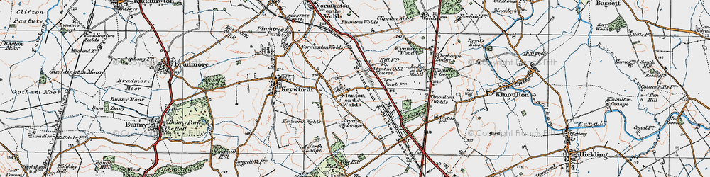 Old map of Stanton-on-the-Wolds in 1921