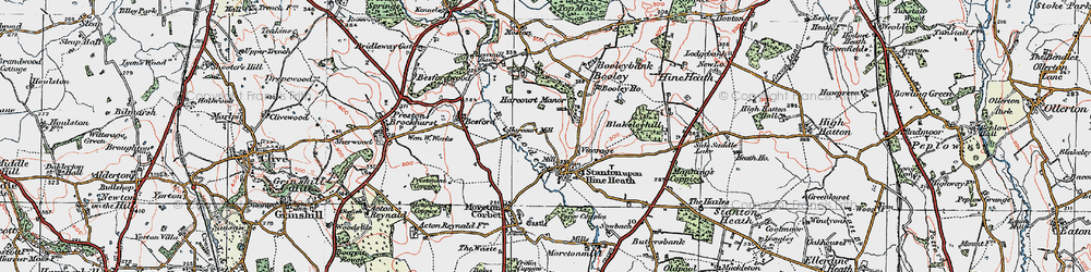 Old map of Stanton upon Hine Heath in 1921