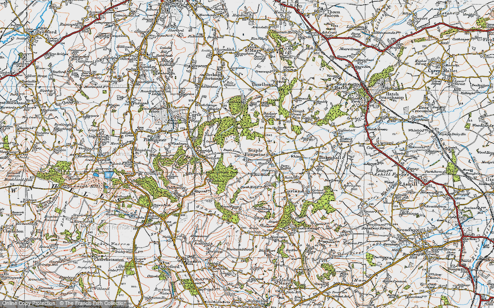 Old Map of Historic Map covering Bow Green in 1919