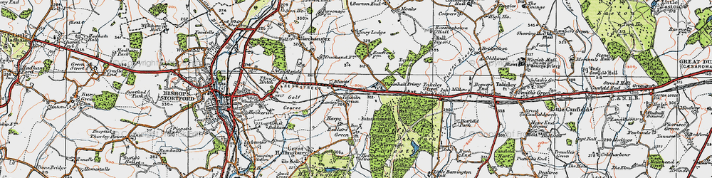 Old map of Birchanger Green Services in 1919